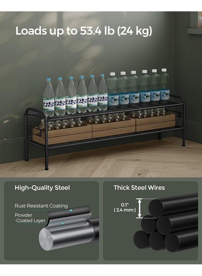 SONGMICS SONGMICS Shoe Rack, 2-Tier Shoe Organizer, Metal Shoe Shelf Storage with 4 Side Hooks, Holds 12 Pairs of Shoes, Height-Adjustable Shoe Rack for Entryway, Hallway, Closet, Easy Assembly, Ink Black  - Image 4