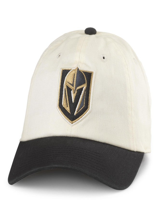 الإبرة الأمريكية قبعة بيسبول قابلة للتعديل من AMERICAN NEEDLE Vegas Golden Knights مرخصة رسميًا من NHL، لون عاجي/أسود (EM004A-VGK-IBLK) - Image 1