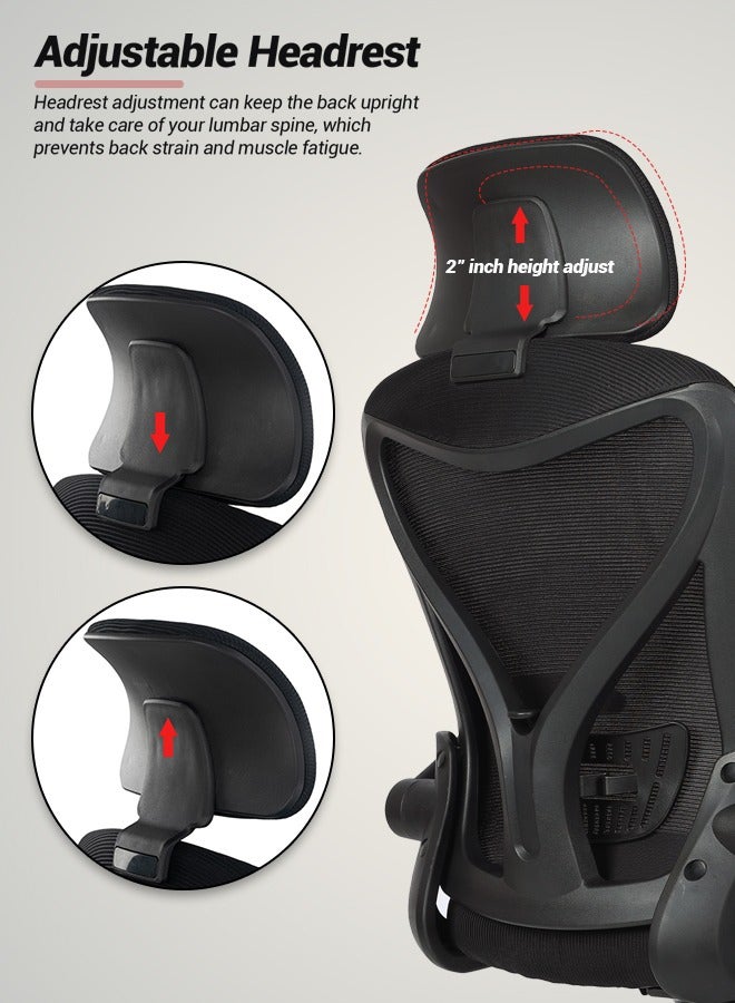 DROGO premium Ergonomic Office Chair for Work from Home, High Back Computer Chair with Mesh, Flip-up Armrest, Recline, Adjustable Seat & Lumbar Support | Mesh Chair for Office - Image 3