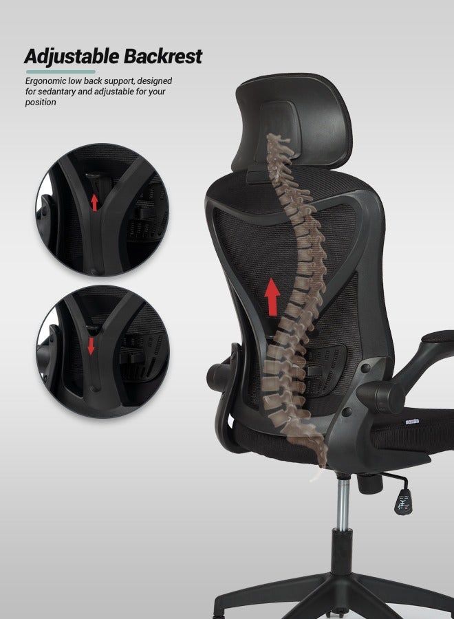 DROGO premium Ergonomic Office Chair for Work from Home, High Back Computer Chair with Mesh, Flip-up Armrest, Recline, Adjustable Seat & Lumbar Support | Mesh Chair for Office - Image 5