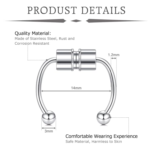 Mayhoop Fake Magnetic Nose Ring, Septum Fake Nose Ring Hoop, Stud, Fake Nose Piercing Earrings for Women Men - Image 2