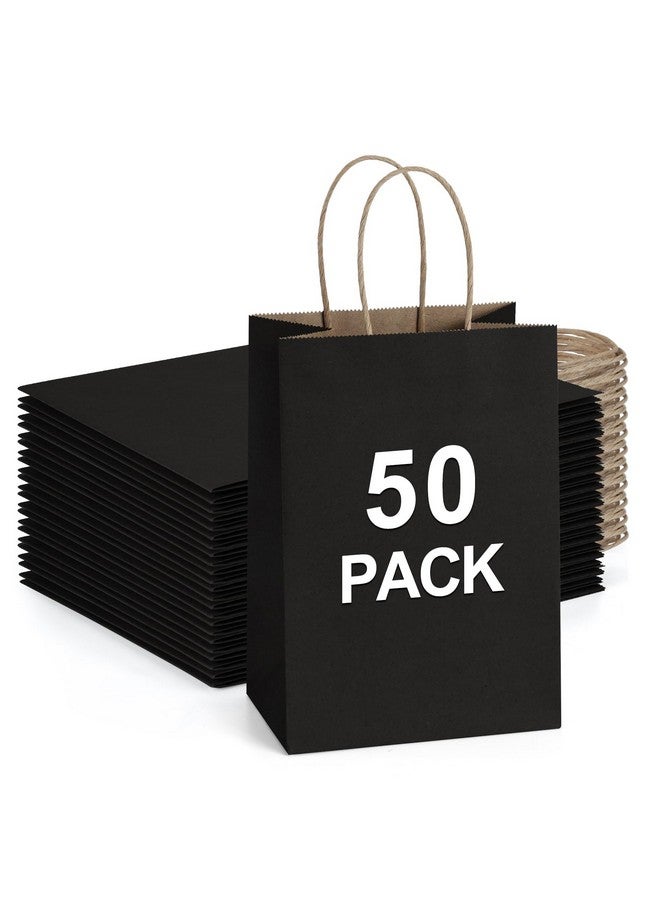 BagDream Small Paper Gift Bags 5.25x3x8 Inch 50PCS Kraft Black Gift Bags with Handles Bulk Party Favor Bags Retail Grocery Paper Sacks - Image 1