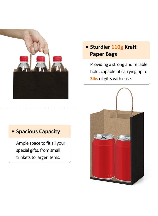 BagDream Small Paper Gift Bags 5.25x3x8 Inch 50PCS Kraft Black Gift Bags with Handles Bulk Party Favor Bags Retail Grocery Paper Sacks - Image 3