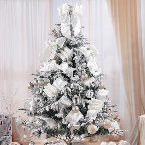 MAYREEL 4 Inch White Crushed Velvet Ribbon Wired Thick Ribbon for Christmas Decorations Gift Wrapping Wreaths Tree Toppers 10 Yards - Image 3
