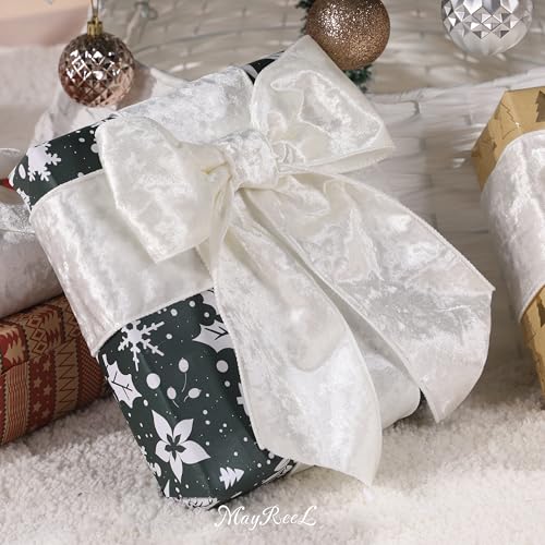 MAYREEL 4 Inch White Crushed Velvet Ribbon Wired Thick Ribbon for Christmas Decorations Gift Wrapping Wreaths Tree Toppers 10 Yards - Image 4