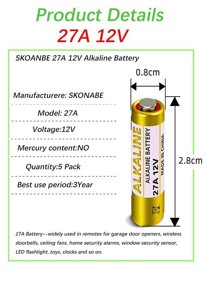 SKOANBE 27A 12V Alkaline Battery-Pack of 5 - Image 3