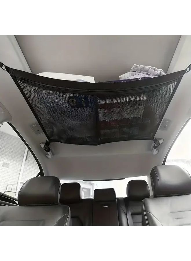 Black Adjustable Double Layer Mesh Roof Bag for SUV Camping Truck Storage - Image 1