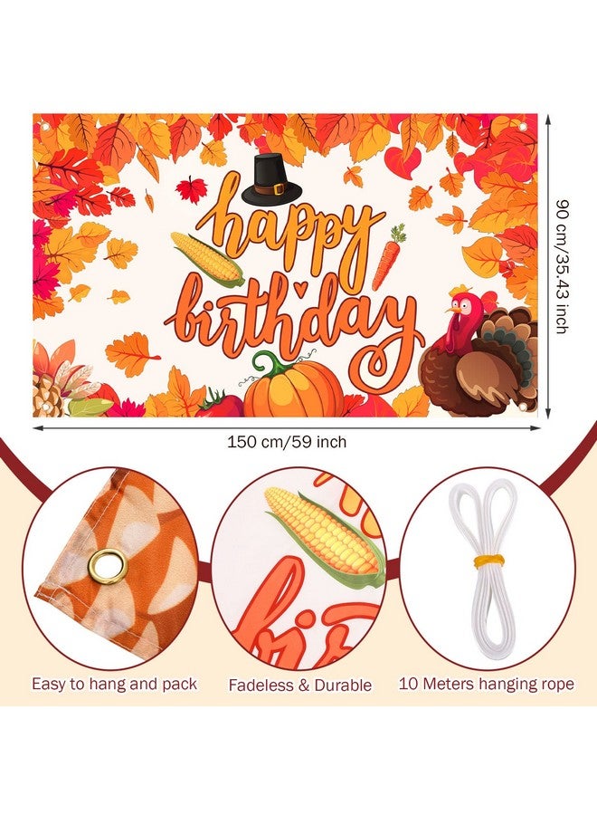 Remerry Fall Birthday Party Decorations Thanksgiving Birthday Decorations Banner Happy Birthday Backdrop for Harvest Thanksgiving Autumn Outdoor Indoor Home Birthday Decor, 35.4 x 59 Inch (Turkey) - Image 2