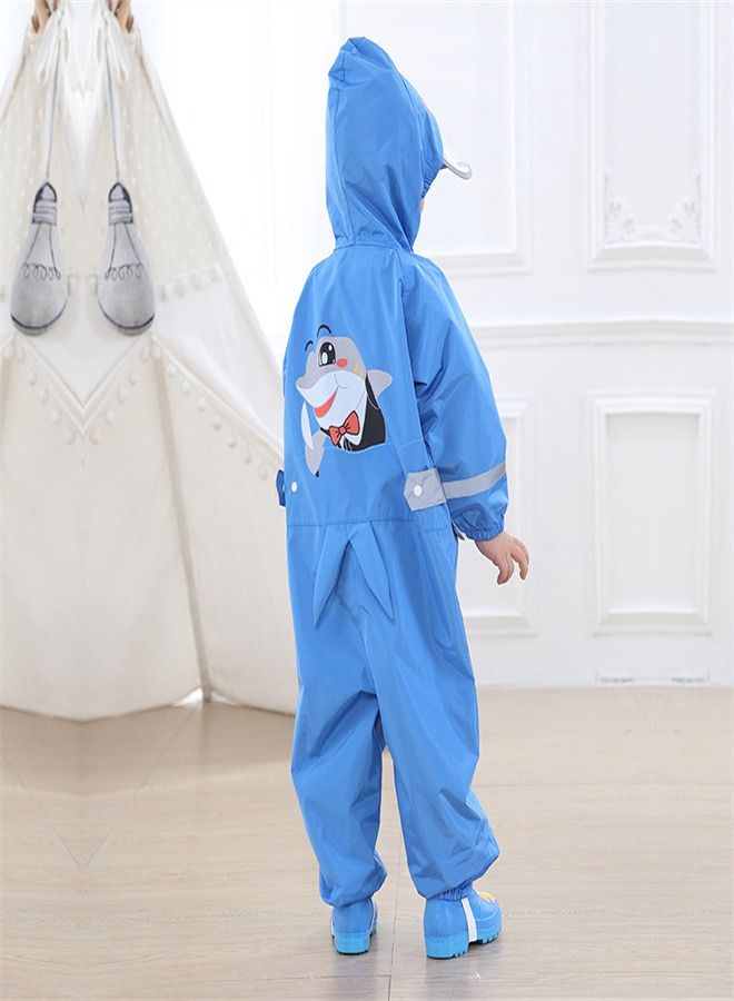 Loquat Children's Lightweight Hooded Poncho Reflective Strip One-Piece Raincoat Blue  - Image 2