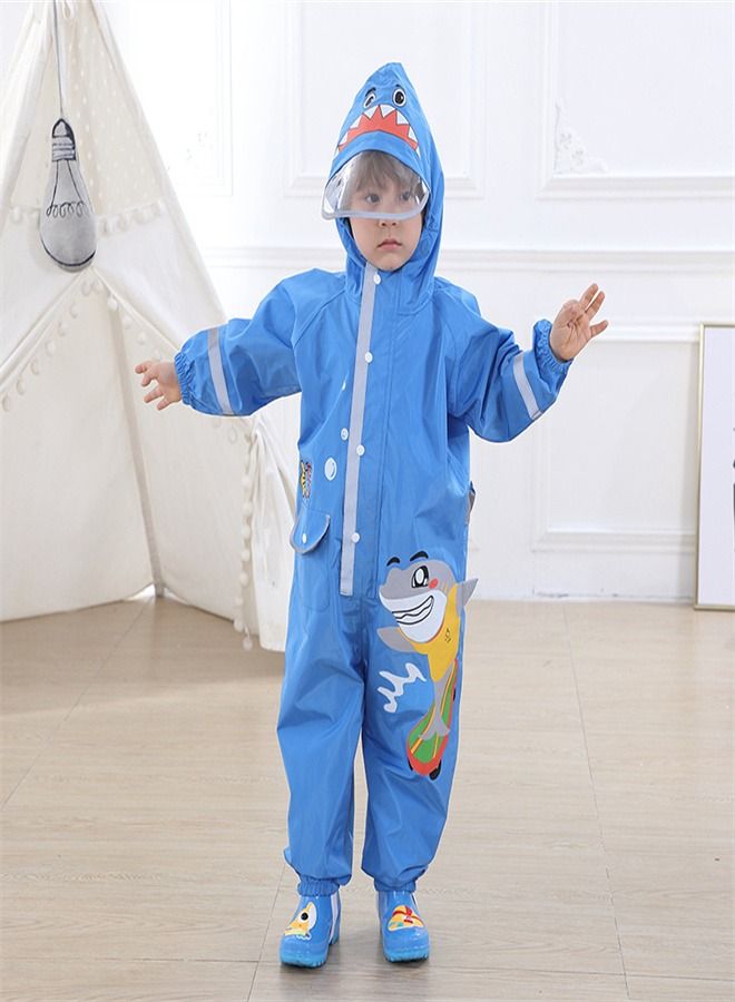 Loquat Children's Lightweight Hooded Poncho Reflective Strip One-Piece Raincoat Blue  - Image 1