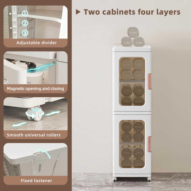 CXCJAI Narrow Cabinet With Doors and Shelves - Tall Skinny Bathroom Storage Kitchen Organizer With Adjustable Shelf - Toilet Paper Linen Closet 2 Layer (White) - Image 2