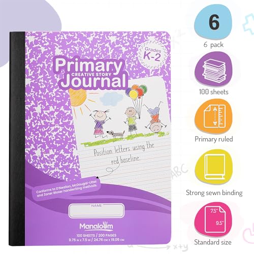 Manaloom Primary Composition Notebook K-2, Primary Journal Grades K 2, Preschool, 1st Grade, Kindergarten Notebooks, Primary Ruled - 9.75″ x 7.50″ - Sturdy Covers - 100 Sheets - Assorted Colors - (6 Pack) - Image 2