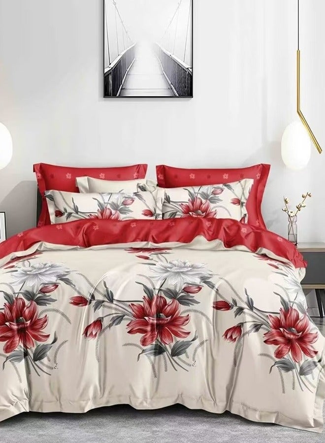 طقم سرير كينغ سايز 220x240 سم - 6 قطع، قماش ميكروفايبر - 1 غطاء لحاف، 1 ملاءة مشدودة، 4 أغطية وسائد، قابل للتنفس، مريح وناعم (الحشوة غير مشمولة)