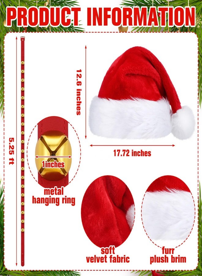 Evervibe 63 inch Red Christmas Sleigh Bells Strap with Hat Hanging Jingle Bell for Xmas Reindeer Horse Door Wreath Decor - Image 2