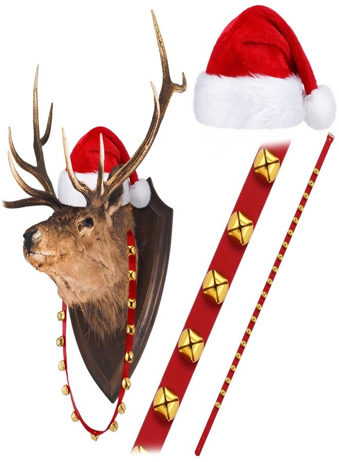 Evervibe 63 inch Red Christmas Sleigh Bells Strap with Hat Hanging Jingle Bell for Xmas Reindeer Horse Door Wreath Decor - Image 1