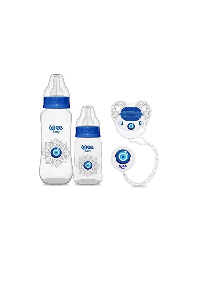 Wee Baby 271 Evil Eye Gift Feeding Bottles and Soother Set, 3 Pieces - Image 1
