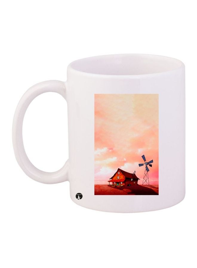 RYN Courage The Cowardly Dog House Printed Coffee Mug White/Red/Brown 11ounce