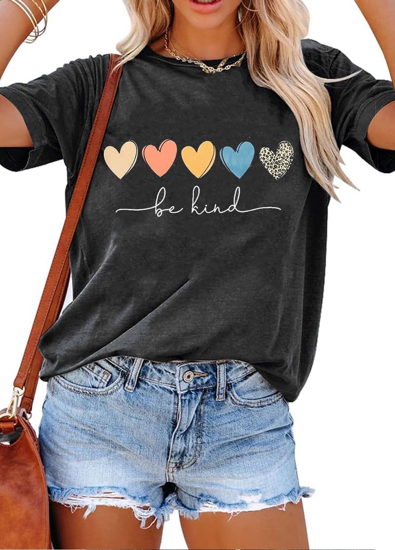 YEXIPO Womens Graphic Tees Short Sleeve Summer Tops Funny Letter Print Crew Neck Casual Loose Cute T Shirts - Image 1