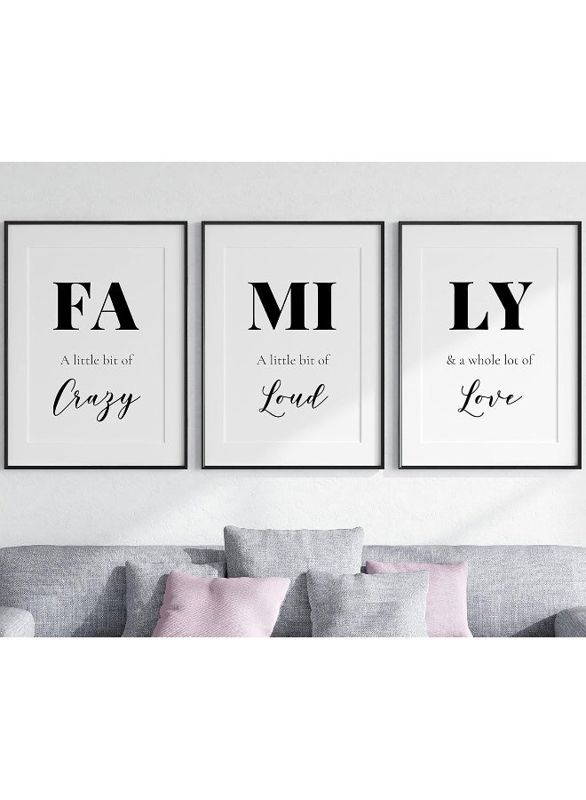 Eviepops Prints Family Quote Set of 3 Unframed Home Wall Art Decor, Family Art Poster, A Little Bit of Crazy, Loud, a Whole Lot of Love Quote (A4) - Image 1