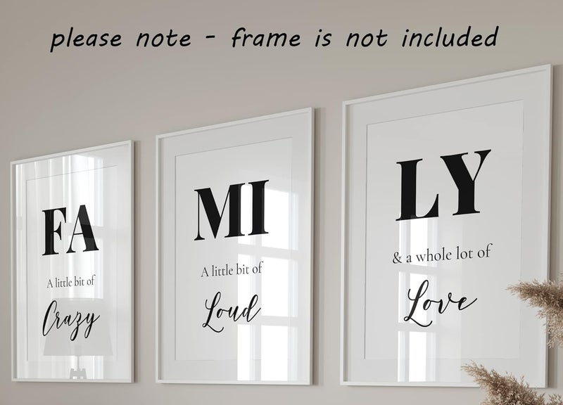 Eviepops Prints Family Quote Set of 3 Unframed Home Wall Art Decor, Family Art Poster, A Little Bit of Crazy, Loud, a Whole Lot of Love Quote (A4) - Image 5