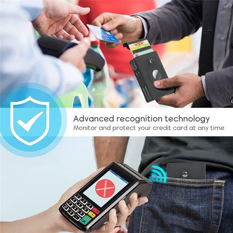 Fermido Slim Wallet for Air Tag| Genuine Leather RFID Credit Card Money Holder Automatic Pop up Mini Aluminum Wallet | Pocket-Sized and Slim Design Multipurpose Accessory for AirTag Case Cover for Men… - Image 5