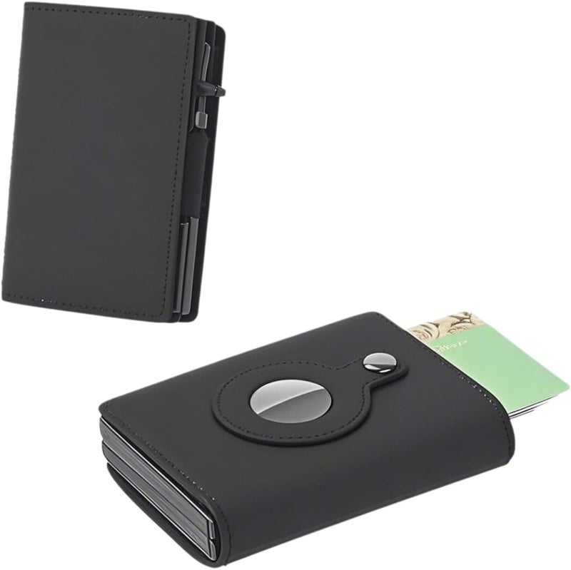 Fermido Slim Wallet for Air Tag| Genuine Leather RFID Credit Card Money Holder Automatic Pop up Mini Aluminum Wallet | Pocket-Sized and Slim Design Multipurpose Accessory for AirTag Case Cover for Men… - Image 1
