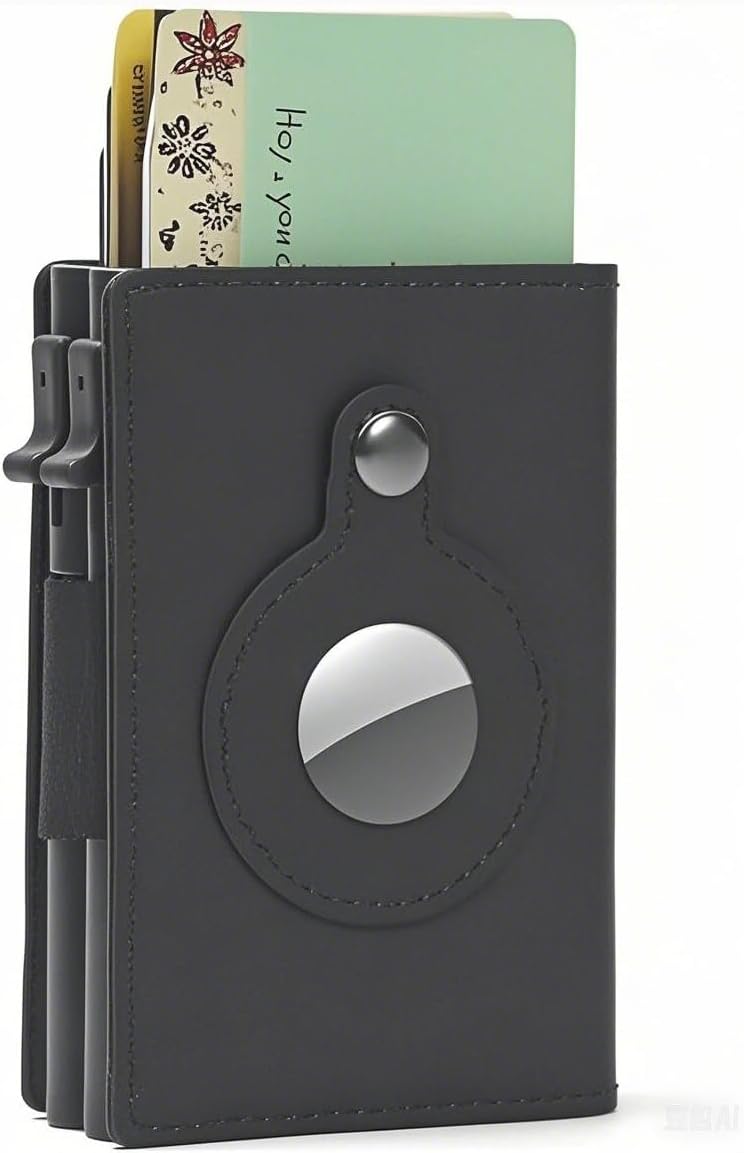 Fermido Slim Wallet for Air Tag| Genuine Leather RFID Credit Card Money Holder Automatic Pop up Mini Aluminum Wallet | Pocket-Sized and Slim Design Multipurpose Accessory for AirTag Case Cover for Men… - Image 2