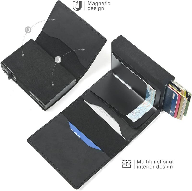Fermido Slim Wallet for Air Tag| Genuine Leather RFID Credit Card Money Holder Automatic Pop up Mini Aluminum Wallet | Pocket-Sized and Slim Design Multipurpose Accessory for AirTag Case Cover for Men… - Image 3