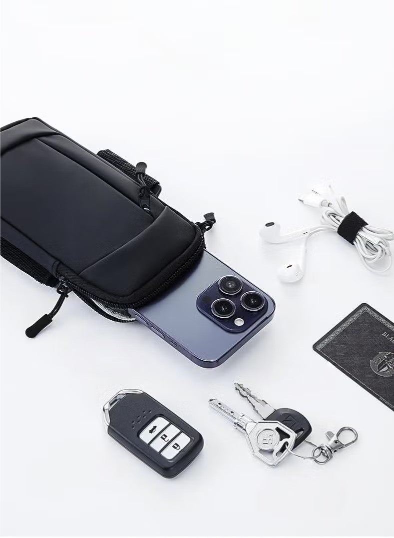 Phone Arm with Phone Holder Sports Arm Bag, Waterproof Running Phone Arm Sleeve Arm Strap with Multi-Layer Pockets for Outdoor Running for Smartphones Up to 7 Inch (Black) - Image 2