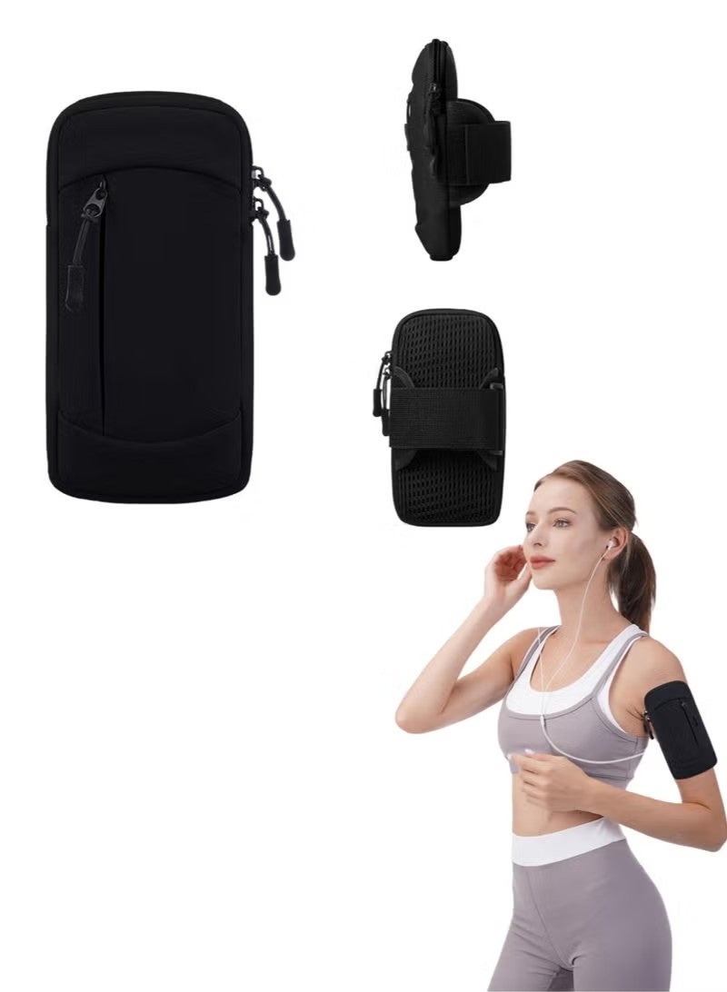 Phone Arm with Phone Holder Sports Arm Bag, Waterproof Running Phone Arm Sleeve Arm Strap with Multi-Layer Pockets for Outdoor Running for Smartphones Up to 7 Inch (Black) - Image 1