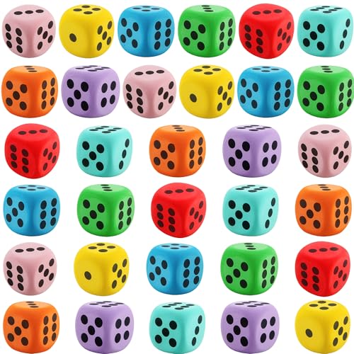 Cotiny 32 Pack 236 Inch Large Dice Set Colorful Giant Dice EVA Foam Jumbo Dice for Classroom Math Teaching Game Casino Halloween Party 8 Colors - Image 1