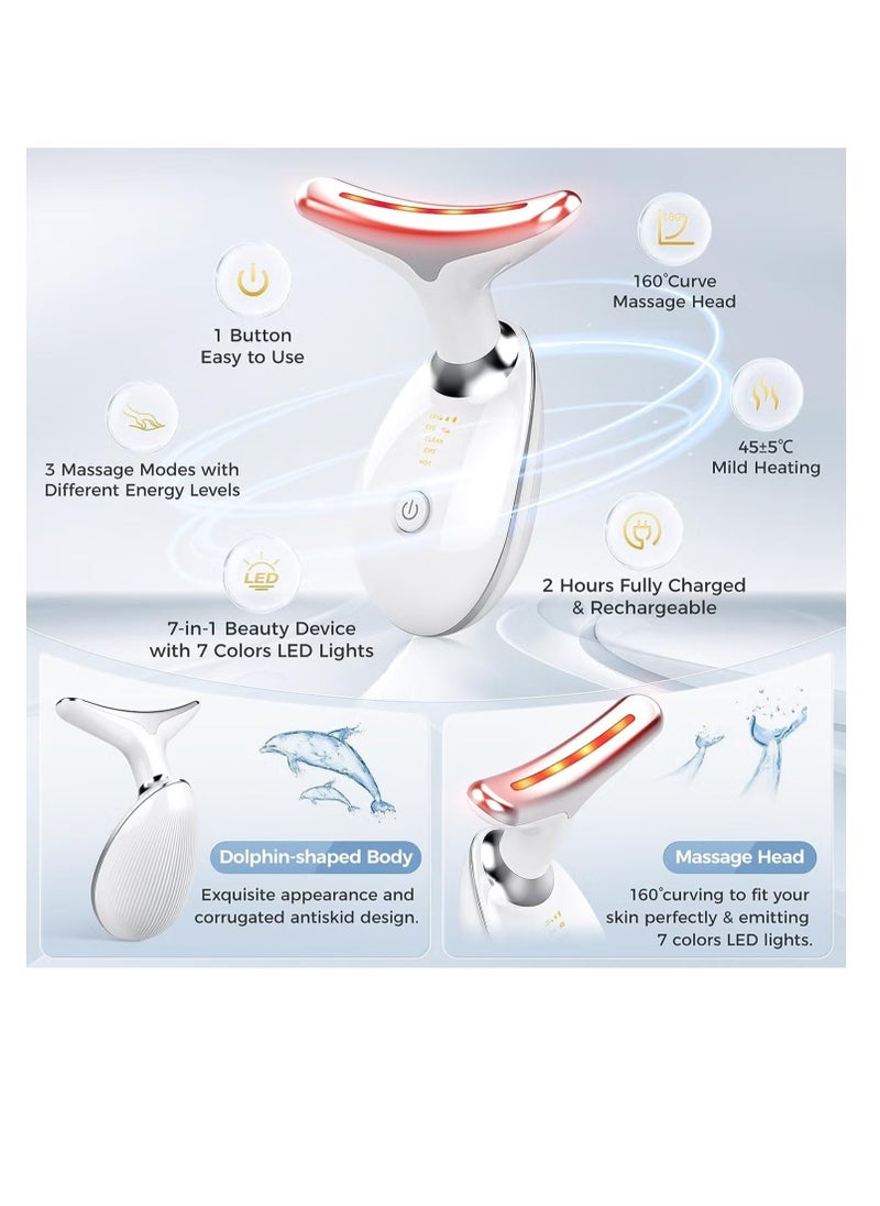 TIGER - Red Light Therapy for Face – 7 Color LED Skin Rejuvenation Device for Face & Neck, Deplux Neck Tightening & Anti-Aging Treatment, Glossy White Beauty Device - Image 1