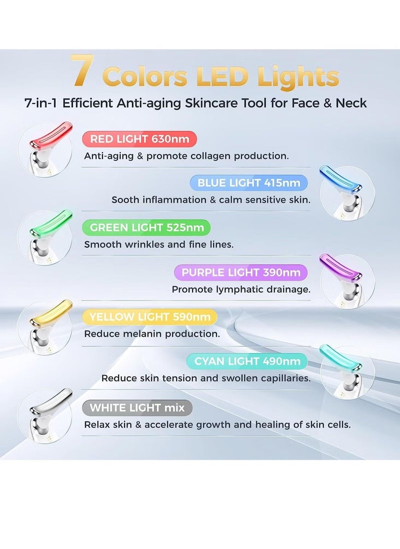 TIGER - Red Light Therapy for Face – 7 Color LED Skin Rejuvenation Device for Face & Neck, Deplux Neck Tightening & Anti-Aging Treatment, Glossy White Beauty Device - Image 1