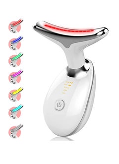 Red Light Therapy for Face – 7 Color LED Skin Rejuvenation Device for Face & Neck, Deplux Neck Tightening & Anti-Aging Treatment, Glossy White Beauty Device