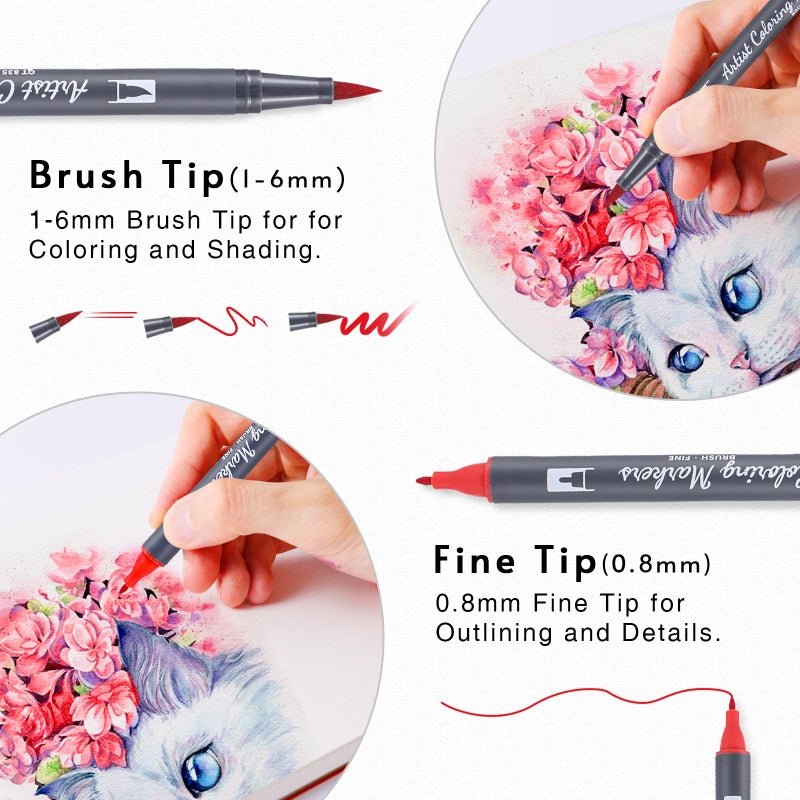 TOSHARE 12 Colors Blendable Watercolor Markers for Adults 2025 Professional Double Tip Paint Pens with 1 Water Brush Pen Water Based Coloring Pens Drawing Markers Set with Flexible Brush Tip - Image 3