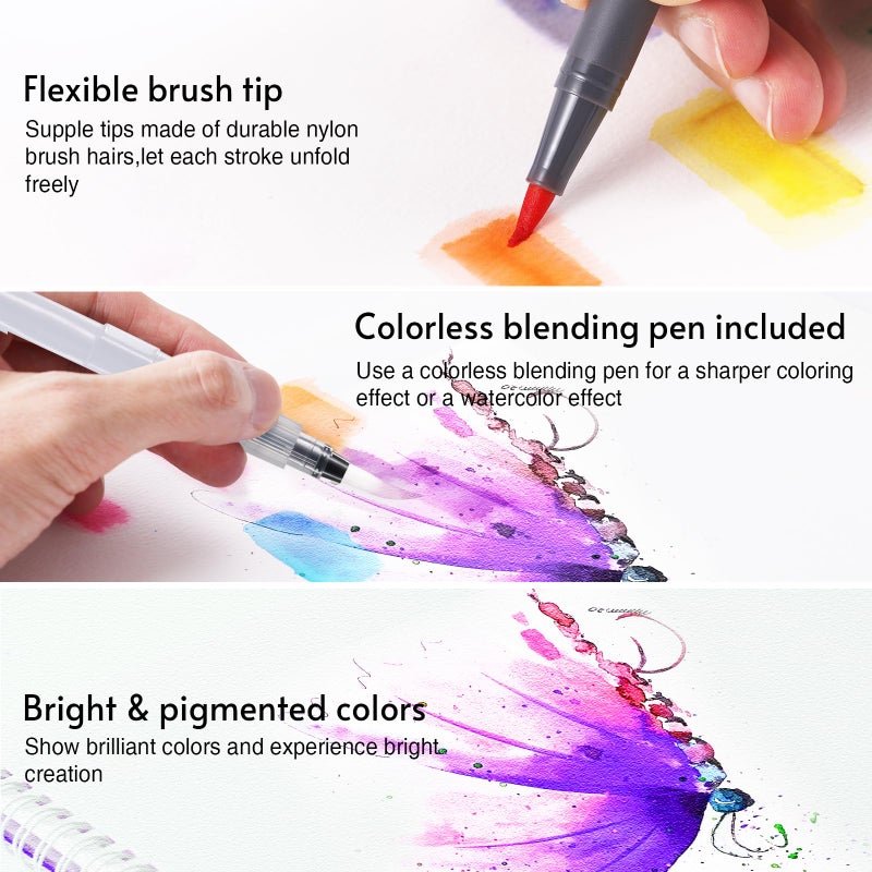 TOSHARE 12 Colors Blendable Watercolor Markers for Adults 2025 Professional Double Tip Paint Pens with 1 Water Brush Pen Water Based Coloring Pens Drawing Markers Set with Flexible Brush Tip - Image 4