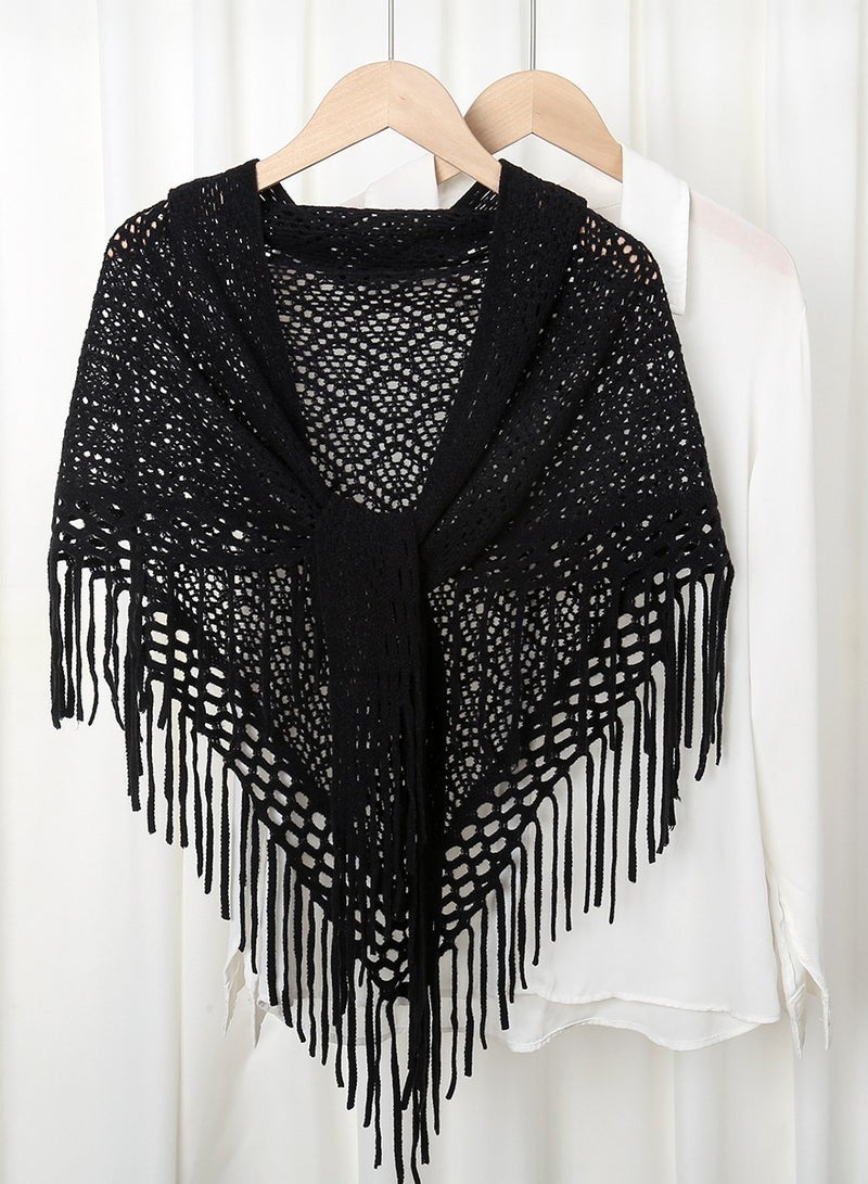Women Knit Shawl with Tassel Fashion Clothes Essential Scarf for Evening Party - Image 1