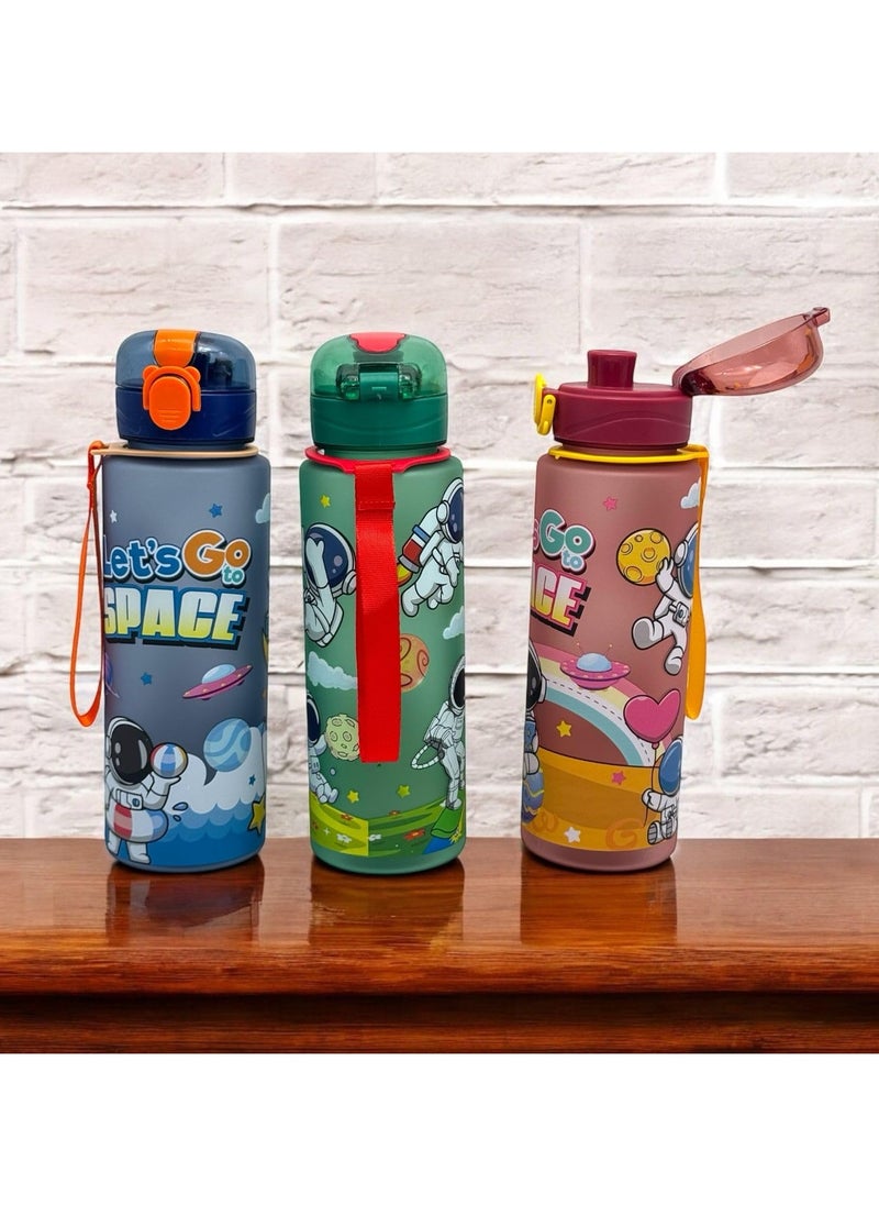 ® 700ml Large Water Bottle Cute Cartoon Designs for Kids and Adults, Comfortable Carry Strap, Perfect for School, Trip, Sports