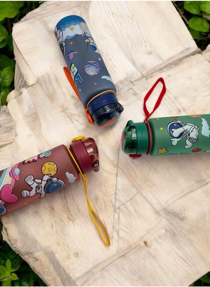 ® 700ml Large Water Bottle Cute Cartoon Designs for Kids and Adults, Comfortable Carry Strap, Perfect for School, Trip, Sports