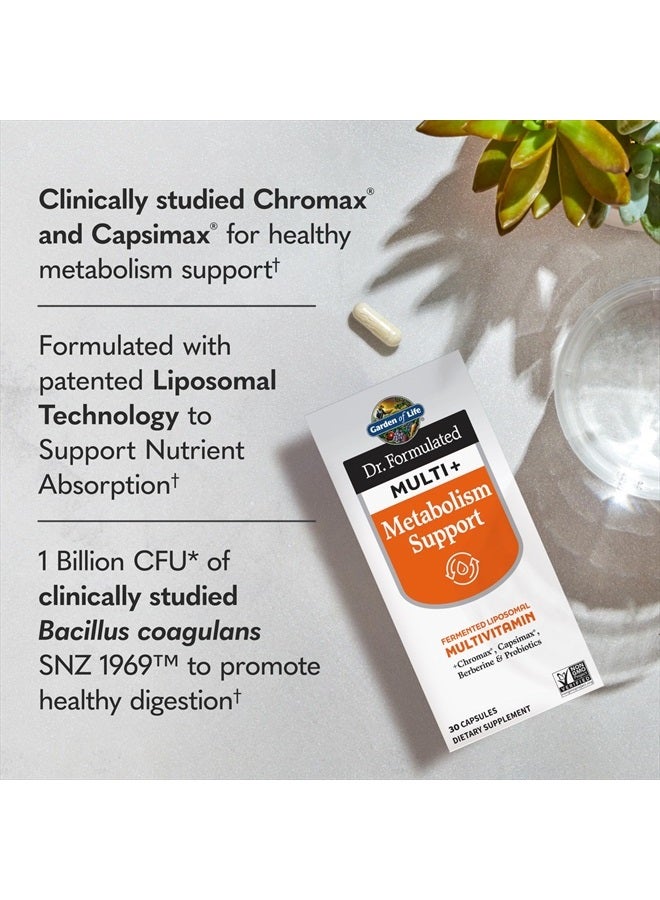 Garden of Life Dr. Formulated Multi+ Metabolism Support - Fermented Liposomal Multivitamin + Chromax, Capsimax, Berberine & Probiotics - 30 Capsules - Image 2