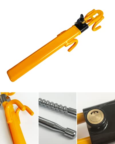Dodomes Steering Wheel Lock Anti-Theft Heavy Duty Secure Car Device, Adjustable Length Clamp Double Hook Locks Universal Fit (Yellow) - Image 4