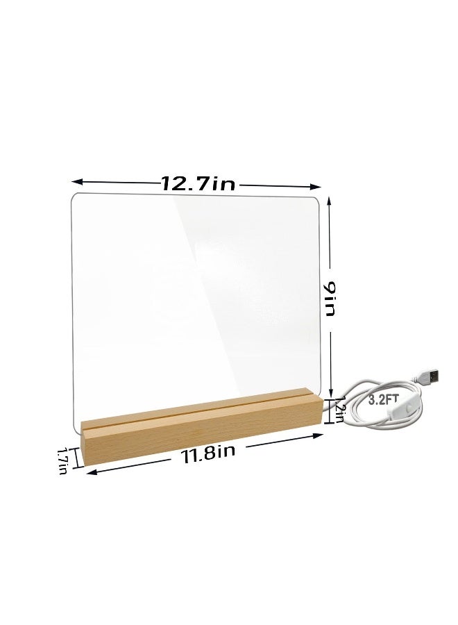 Acrylic Dry Erase Board with LED Light Clear Desktop Whiteboard with Stand for Desk Acrylic Memo Tablet with 12 Markers for Writing (13 X 10") - Image 2