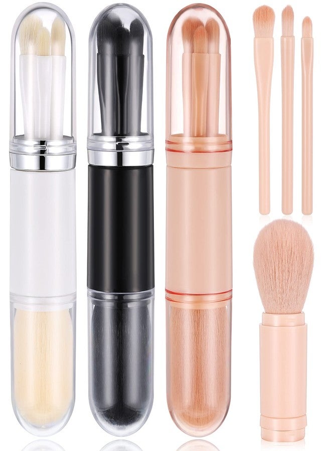 Chengu 3 Sets Small Travel Brush Makeup Set 4 in 1 Portable Mini Lip Brush Foundation Blending Powder Eye Shadow for Women Facial Set - Image 1
