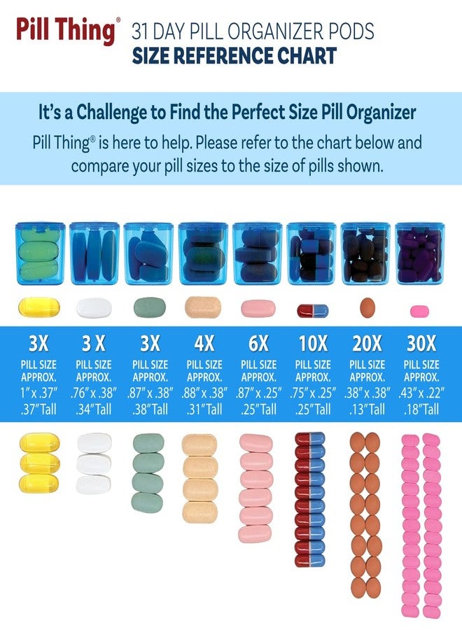 pill thing علبة تنظيم حبوب شهرية AM/PM مع 31 علبة حبوب قابلة للإزالة للاستخدام اليومي صباحًا ومساءً (أزرق - AM/PM) - Image 2