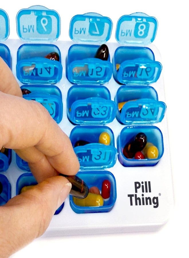 pill thing علبة تنظيم حبوب شهرية AM/PM مع 31 علبة حبوب قابلة للإزالة للاستخدام اليومي صباحًا ومساءً (أزرق - AM/PM) - Image 3