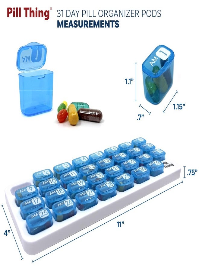 pill thing علبة تنظيم حبوب شهرية AM/PM مع 31 علبة حبوب قابلة للإزالة للاستخدام اليومي صباحًا ومساءً (أزرق - AM/PM) - Image 5