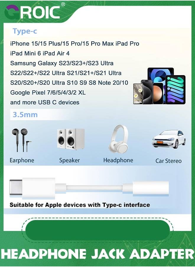 GROIC USB C to 3.5mm Female Headphone Jack Adapter 2 Pack, Type C to Aux Audio Dongle Cable Cord Compatible with iPhone 15 16 Series, Pixel, Galaxy S23/S22/S21 Ultra Headphone Adapter  - Image 2