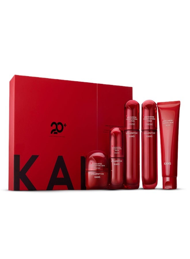 KANS Collagen Boosting Copper Peptide Complete Skincare Set (Cleanser 100 g + Toner 100 ml + Serum 30 ml + Moisturiser 100 ml + Cream 50 g), Cyclohexapeptide-9, Anti-Aging, Reduces Fine Line & Wrinkle - Image 1