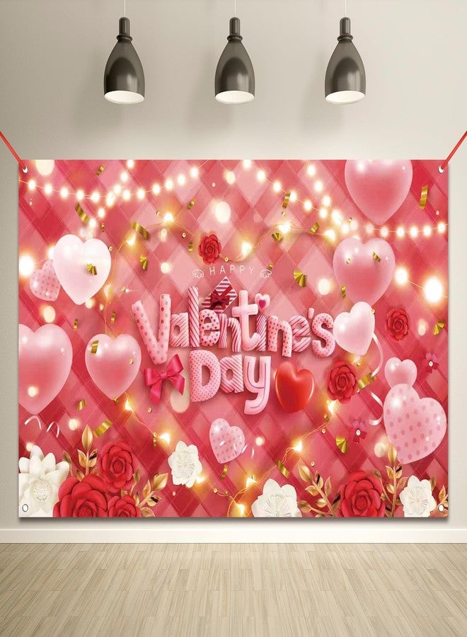 Zeptrix Happy Valentines Day Banner Valentines Day Backdrop for Photography Valentine's Party Decorations Valentine Birthday Indoor Outdoor Holiday Background Home Wall Garage Door Party Supplies 71x43 Inch - Image 1