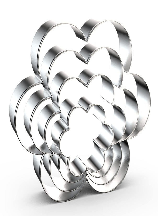 QAAQS Scallop Flower Cookie Cutter Set Large - 5 Inch, 4 Inch, 3 Inch, 2 Inch - Six Petal Scalloped Edge Spring Flower Cookie Cutters Shapes Molds - Stainless Steel - Image 1